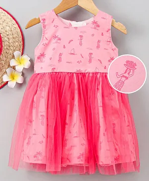 Rassha Sleeveless Hawaii Print Dress - Pink