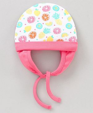 Babyhug 100%  Cotton Fruits Print Knot Cap Pink - Diameter 11 cm