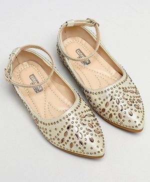 Cute Walk by Babyhug Party Wear Belly Shoes Studded Detailing - Gold