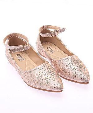 Cute Walk by Babyhug Party Wear Belly Shoes Studded Detailing - Champagne