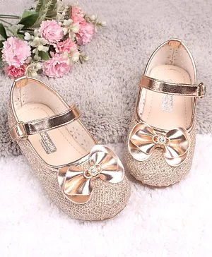 Cute Walk By Babyhug Belly Shoes Studded Bow Applique - Golden