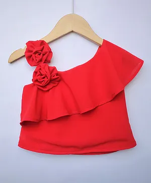 Many Frocks & Sleeveless Rose Embellished Top - Red