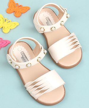 Cute Walk by Babyhug Party Wear Sandals Bead Detailing - Off White