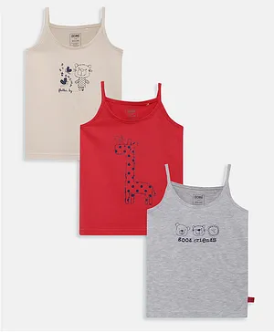 Aomi Pack Of 3 Animals Printed Camisole Top - Red & Off White