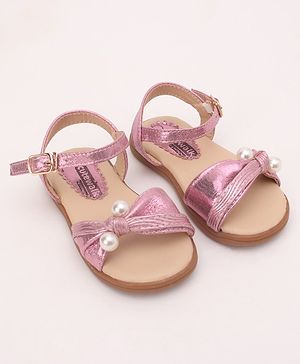 Cute Walk by Babyhug Party Wear Sandals Floral Appliques - Pink