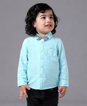 Babyoye Full Sleeves Cotton Party Shirt With Bow Stripes - Green