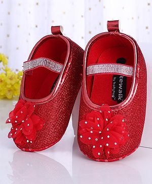 Cute Walk by Babyhug Party Wear Booties Floral Appliques - Red