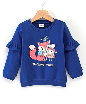 Babyhug Full Sleeves with Frill Sweatshirt Furry Friends Print - Navy