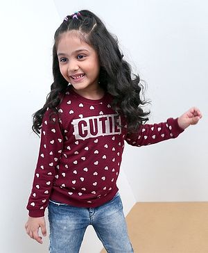 Babyhug Full Sleeves Pull Over SweatShirt Heart Print - Maroon