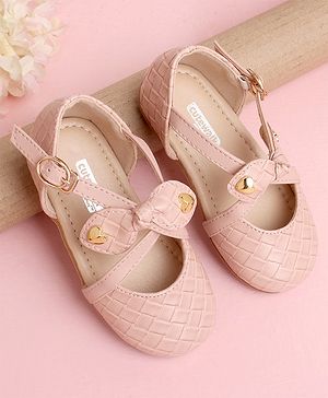 Cute Walk by Babyhug Solid Color Belly Shoes Bow Applique - Pink - EU 29 Brown