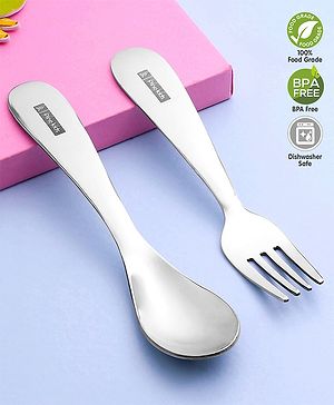 Pinekids Stainless Steel Spoon & Fork Set - Grey