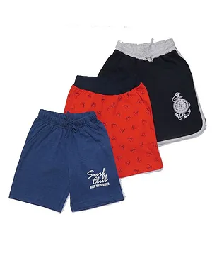 Clothe Funn Pack Of 3 Ship Print Shorts - Coral Blue