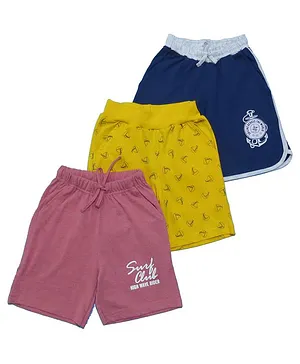 Clothe Funn Pack Of 3 Ship Print Shorts - Navy Yellow Cherry Red