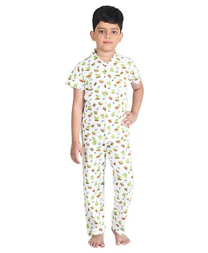 Clothe Funn All Over Printed Half Sleeves Night Suit Set - White