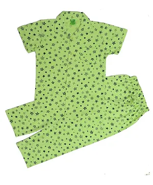 Clothe Funn All Over Printed Half Sleeves Night Suit - Lime Green