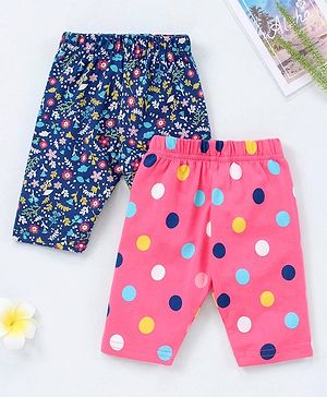 Babyhug Three Fourth Leggings Pack of 2 - Pink Navy Blue