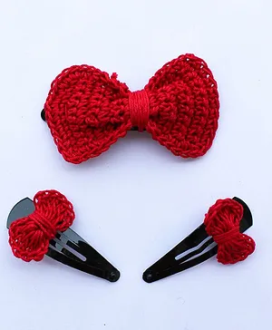 Woonie Handmade Bow Design Hair Clips  - Red