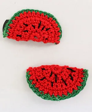Woonie Handmade Watermelon Design Hair Clips  - Red