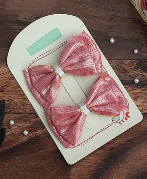 TMW Kids Set Of 2 Handmade Glossy Double Bow Fancy Hair Clips - Pink