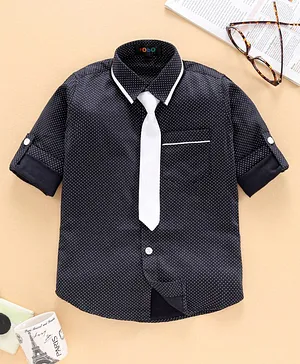 Robo Fry Full Sleeves Party Shirt With Tie Dots Print - Blue