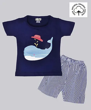Kiwi Organic Cotton Half Sleeves Whale Print Tee & Short Set - Blue