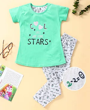 CHICKLETS Half Sleeves Cool Stars Printed Night Suit - Green