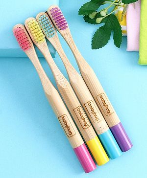 Babyhug Bamboo Toothbrushes Pack of 4 - Multicolor - Toothbrush Length 14.5 cm Multi Color