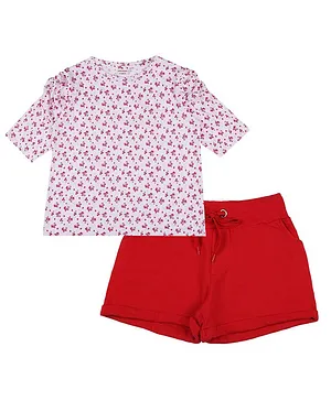 RAINE AND JAINE Short Sleeves Flower Print Top With Shorts - White