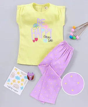 ToffyHouse Short Sleeves Night Suit Be Happy Print - Yellow Pink