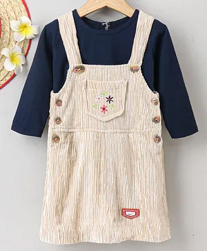 Enfance Core Full Sleeves Tee With Tiny Flower Embroidered Dress - Navy Blue