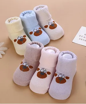 Kidofash Bear Face Print Pair Of 6 Socks - Multi Color