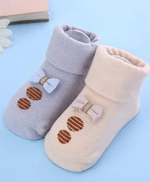 Kidofash Bow Applique Pair Of 2 Socks - Multi Color