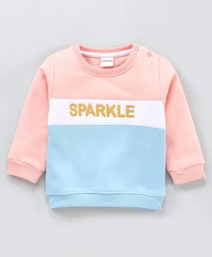 Babyhug Full Sleeves Sweatshirt Sparkle Embroidery - Pink White Blue