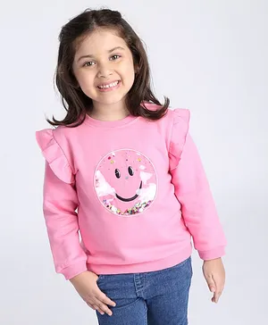 Babyhug Full Sleeves Sweatshirt Smiley Print - Pink