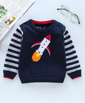 ToffyHouse Full Sleeves Pullover Sweater Rocket Print - Blue