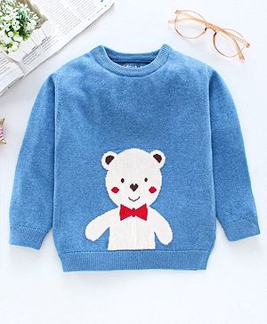 ToffyHouse Full Sleeves Sweater Teddy Print - Blue