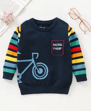 ToffyHouse Full Sleeves Sweater Bicycle Design - Navy Blue