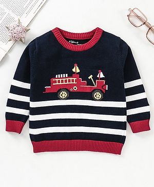 ToffyHouse Full Sleeves Sweater Fire Truck Design - Blue