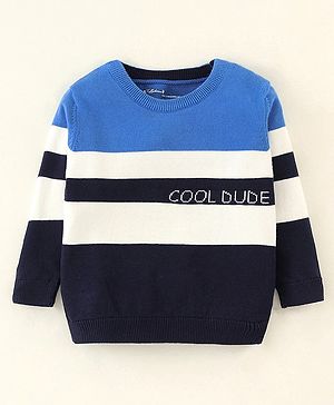 ToffyHouse Cotton Knit Full Sleeves Striped Sweater - Royal Blue