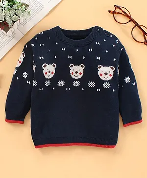 ToffyHouse Full Sleeves Pullover Sweater Bear Design - Blue