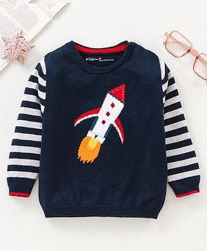 ToffyHouse Full Sleeves Sweater Rocket Design - Blue