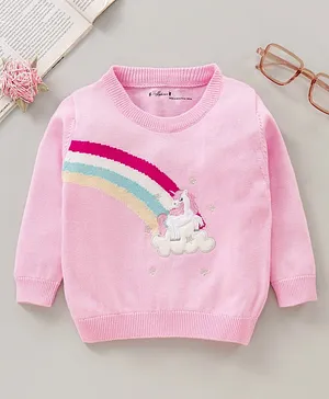 ToffyHouse Full Sleeves Sweater Rainbow Design - Pink
