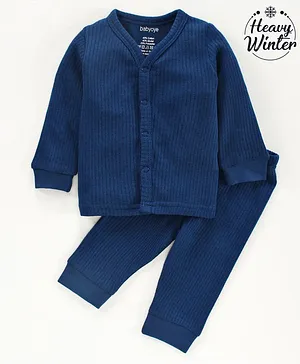 Babyoye Full Sleeves Inner Wear Thermal Set Solid Color - Blue