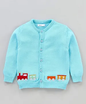 Babyoye Cotton Full Sleeves Sweater Train Embroidery - Blue