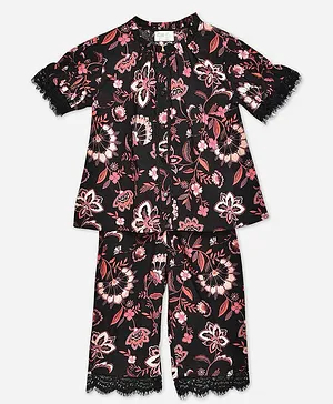 Cherry Crumble By Nitt Hyman Half Sleeves Floral Print Night Suit - Black