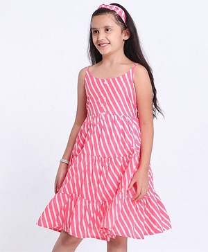 Pine Kids Singlet Stripe Ethnic Dress with Hairband - Pink