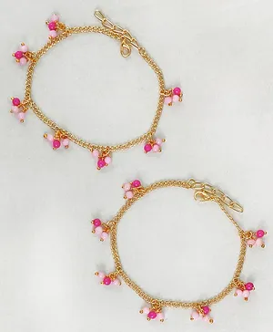 Lime By Manika Dangling Beads Anklets - Pink