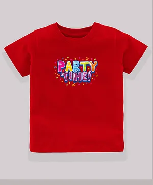 KAVEE Half Sleeves 100% Cotton Bio Wash Party Time Printed Tee - Red