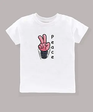 KAVEE Half Sleeves Printed Bio Wash 100 % Cotton Tee - White