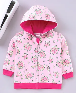 Babyhug Full Sleeves Hooded Sweatshirt Floral Print - Pink